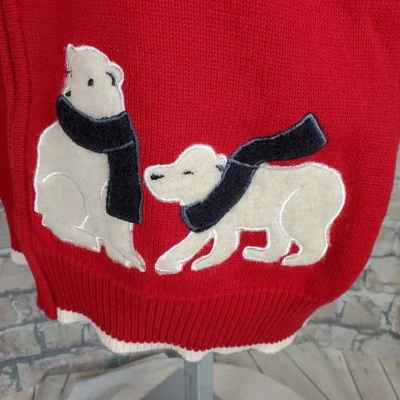 Vintage 90s Embroidered Knit Full Zip Vest Polar Bears Red Large cleo - Picture 9 of 15